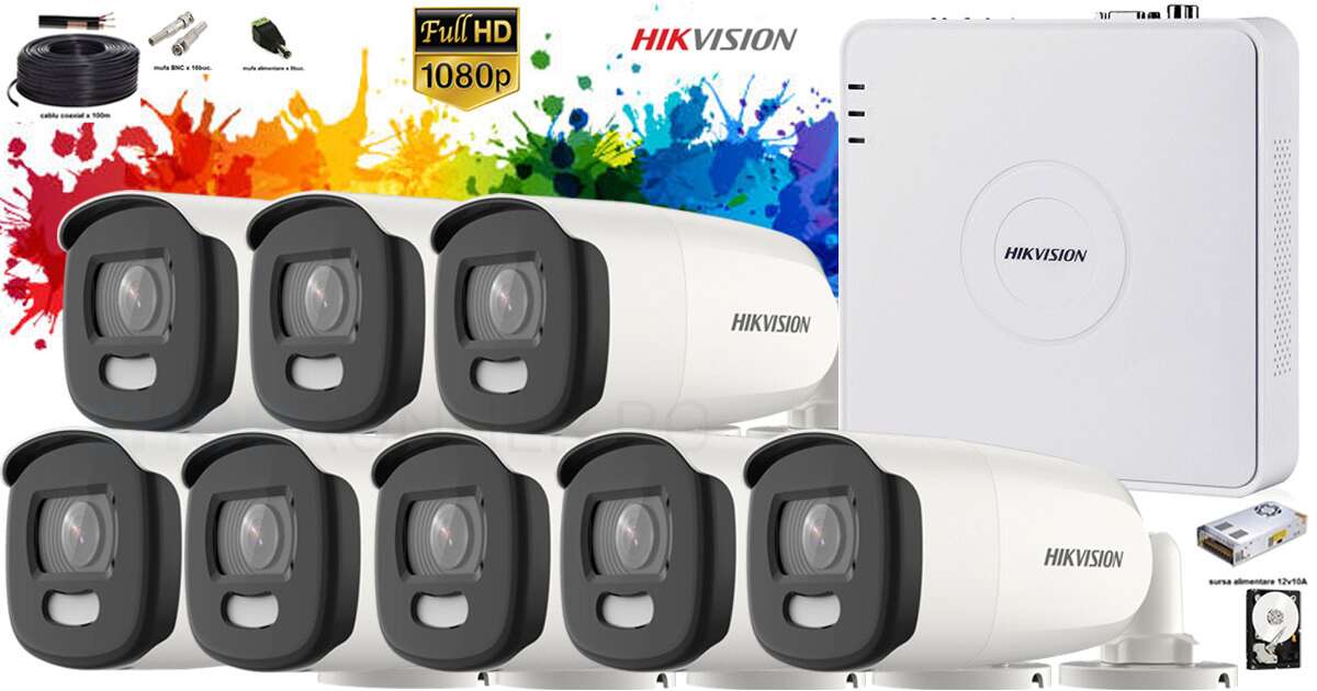 Hikvision komplett megfigyelő készlet 8 db ColorVu FullHD kamera IR