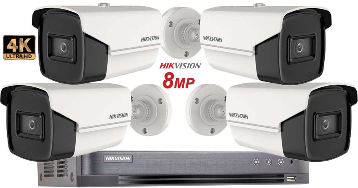 Hikvision térfigyelő rendszer 4 db kültéri kamera 8MP 4K IR 80m