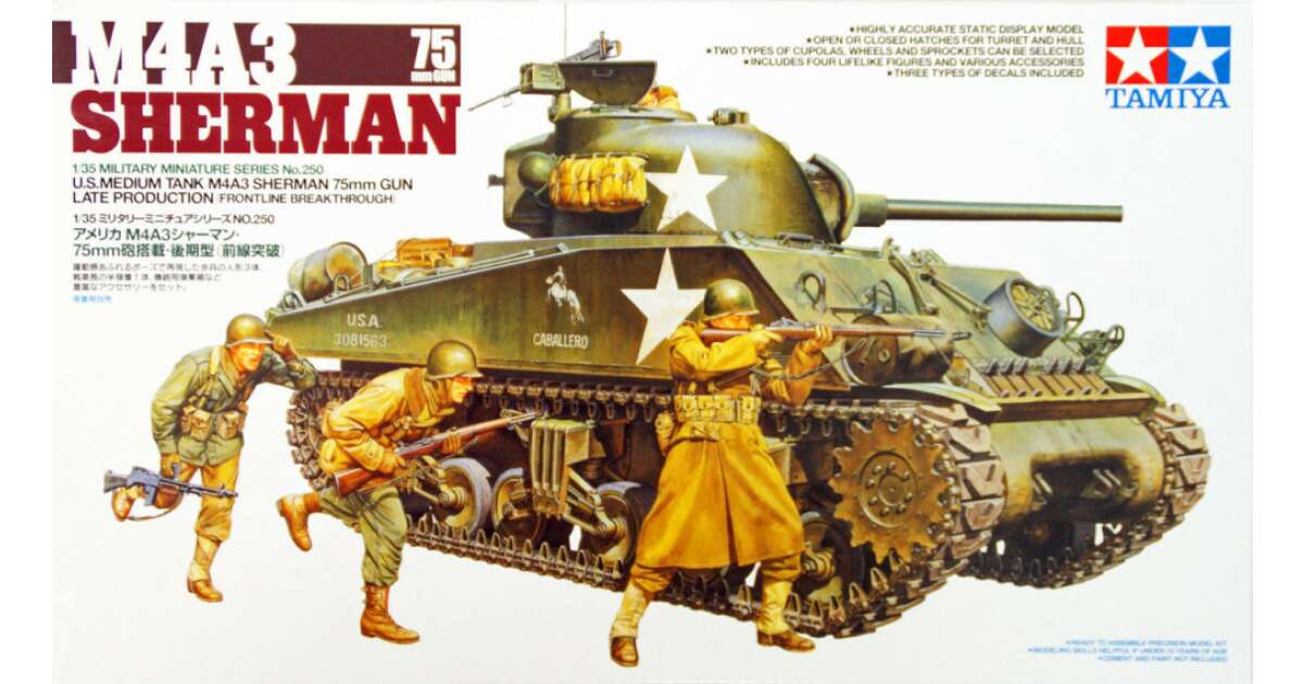 Tamiya US Medium Tank M4A3 Sherman 75mm Gun 1 35 makett harcjármű