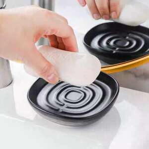 Fekete kerámia szappantartó hullámos mintával, ideális szappanok tárolására a fürdőszobában. - SELOWEI