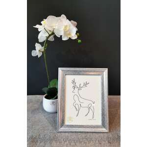Ezüst képkeret, 15x20 cm, Selowei márka, szarvas vonalrajzzal - Képkeret
