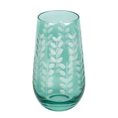 Envy zöld üvegpohár levél mintával, 300 ml - SELOWEI