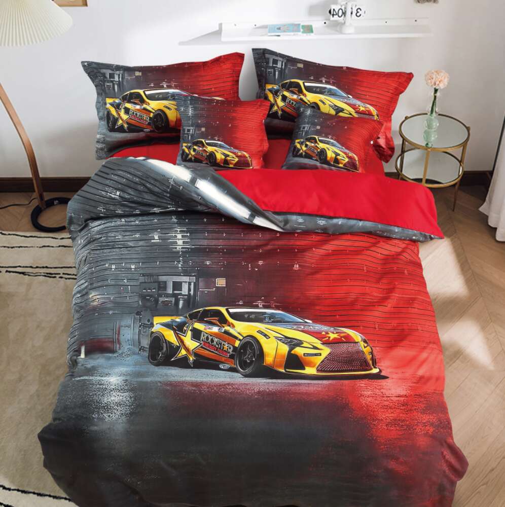 3 részes Izzó Kerekek Piros Autómintás Pamut Ágyneműhuzat