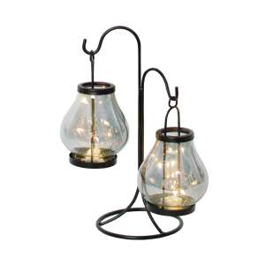 Fekete fém dekoratív lámpa két üveg árnyékolóval, elemmel működő, meleg fehér fény - SELOWEI