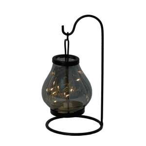 Fekete fém dekoratív lámpa szürke üveggel, elemmel működő, meleg fehér fény - SELOWEI