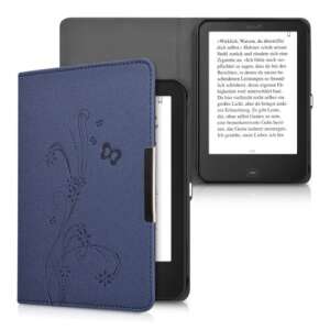 Puzdro kwmobile z eko kože v modrej farbe pre e-čítačku Tolino Shine 2 HD s kvetinovým vzorom - Počítače a doplnky