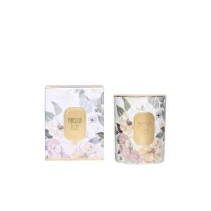 Selowei Porcelán Bazsarózsa illatosított gyertya, 510g, virágos mintával, két kanóccal - SELOWEI