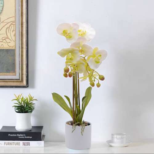 Orchidea művirág - fehér kaspóban