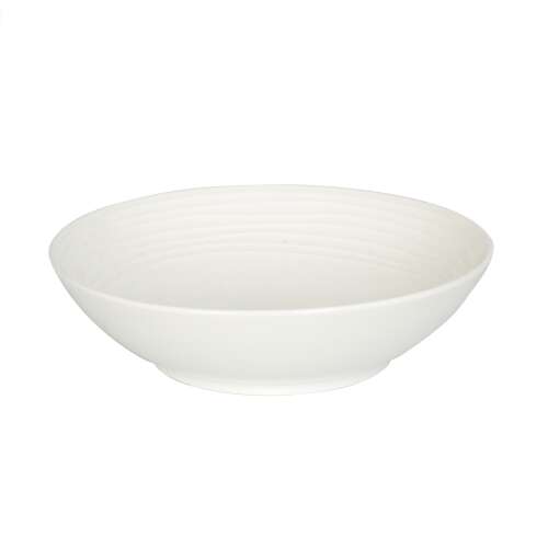 Fehér kerámia levesestányér dombornyomott gyűrű mintával, Simply márka