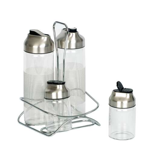 4 részes fűszertartó készlet üveg edényekkel és rozsdamentes acél fedőkkel, tökéletes fűszerek, gyógynövények és olajok tárolására