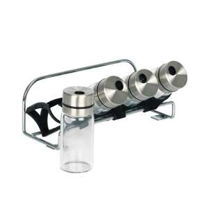 4 db-os rozsdamentes acél és üveg fűszertartó állvány, ezüst színben, só, bors, paprika és egyéb fűszerek tárolására - SELOWEI