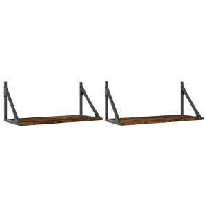 Set de 2 rafturi de perete, lemn maro rustic cu suporturi metalice negre, 60 x 25 x 25,5 cm - VidaXL Rafturi