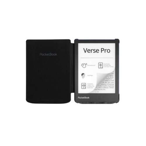 Cititorul electronic PocketBook Verse Pro cu husă neagră, deschis, vedere din față
