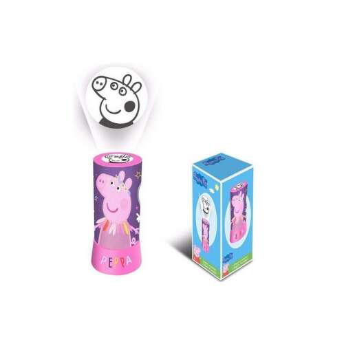 Peppa Pig 2-in-1 projector night light, featuring Peppa Pig in a purple dress with stars and a pink base, projects Peppa Pig's face on the ceiling