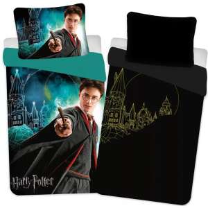 Harry Potter Bettwäsche-Set, das im Dunkeln leuchtet, mit Harry Potter mit seinem Zauberstab und Hogwarts Castle, 140x200cm Bettbezug und 70x90cm Kissenbezug - Bettwäsche