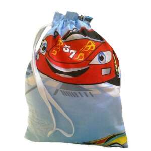 Kék húzózsinóros tornazsák piros autó mintával, ideális gyerekeknek tornaórára vagy iskolába - Tornazsák