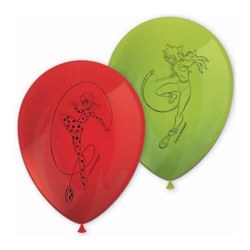Miraculous Ladybug and Cat Noir balloons, 8 pack, red and green latex balloons with printed characters