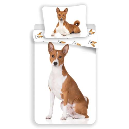 Kutyás ágyneműhuzat basenji mintával 140x200cm, aranyos kiskutya témájú paplan- és párnahuzat