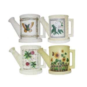 Set mit 4 Keramik-Gießkannen-Blumentöpfen mit verschiedenen Blumendesigns - Gießkannen