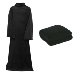 Prémium Ujjas Takaró black sleeved blanket, unfolded and folded view - Blanket