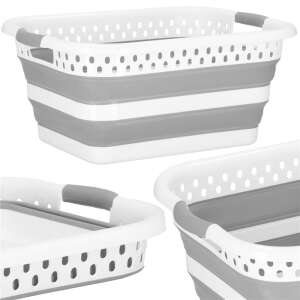 Springos foldable laundry basket, grey and white, 24 liters, collage - Cleaning Tool