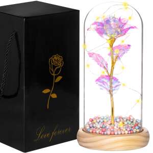 Springos örök rózsa üvegben LED világítással, romantikus ajándék pároknak - Ajándék ötlet Valentin-napra