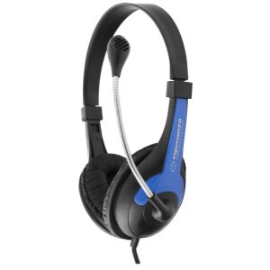 Esperanza Rooster EH158B blue and black headset with microphone, angled view - Esperanza