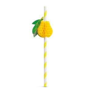Yellow and white striped paper straw with a 3D pear decoration - Cocktail making