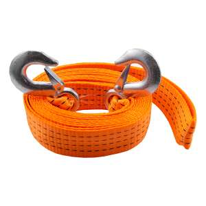 Orange towing strap with metal hooks, 4 meter long, 4500 kg breaking strength - Tow rope
