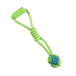 Green knotted rope dog toy with blue ball, 40cm - Dog Toy