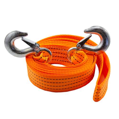 Orange Carguard tow strap with metal hooks, 4 meter long, 2500 kg capacity
