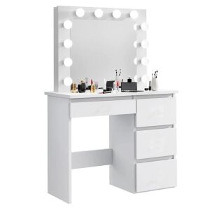Timeless Tools Barcelona fehér fésülködő asztal világított tükörrel és fiókokkal - Hálószoba bútor