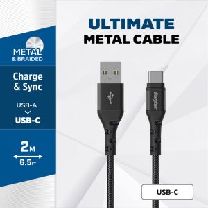 Energizer USB-A to USB-C 2m metal braided cable - USB Cable