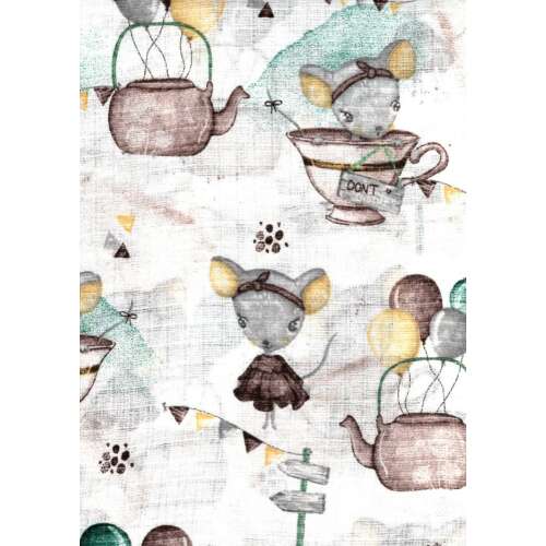 1db-os színes, mintás textil pelenka - kis egérke, 100% pamut, 58x80cm, Öko-tex minőség