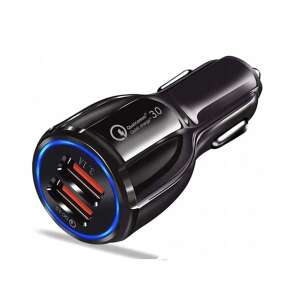 Încărcător auto negru cu două porturi USB și tehnologie Quick Charge 3.0 - Incarcatoare auto