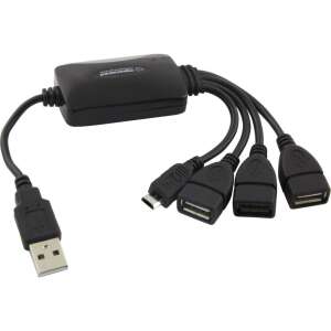 Esperanza EA158 Hub USB 2.0 4-portowy, czarny, z złączem microUSB - Koncentrator USB