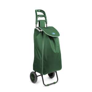 Zöld bevásárlókocsi kerekekkel, nagy kapacitású, cipzáras zsebbel, összehúzó zsinórral, ergonomikus fogantyúval, színre fújt kerekekkel - Bewello