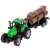 Green toy tractor with log trailer for farm playset