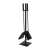 Black fireplace tool set with stand, 4 piece, includes poker, shovel, brush, and tongs
