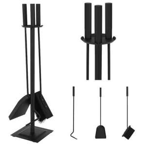 Kaminwerkzeug-Set mit Ständer, schwarz, 4-teilig, beinhaltet Poker, Schaufel, Bürste und Zange - Kaminer