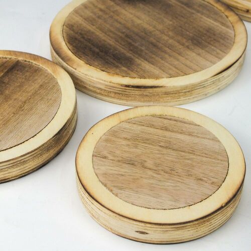 Rusztikus fa tálca szett, kerek tálaló tálcák étel prezentációhoz