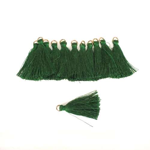 12 pack of dark green silk tassels with gold rings, 4cm size
