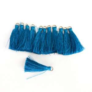 12 darabos türkizkék bojtok arany gyűrűvel, 4cm méretben, kézműveskedéshez és DIY projektekhez - Függönyelkötő