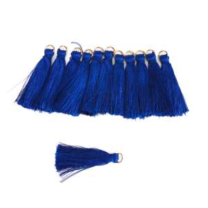 12 darabos királykék bojtok, 4cm hosszú, arany gyűrűvel - Függönyelkötő