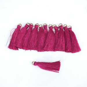 12 db magenta színű bojtocskák, 4cm hosszúak, arany gyűrűvel - Függönyelkötő