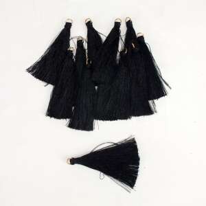 12 darabos fekete bojtok, 6cm, ékszerek készítéséhez, kézműveskedéshez és lakberendezéshez - Függönyelkötő