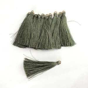 12 darabos zöld selyem bojtocsomag, 6cm hosszú, arany gyűrűvel - Függönyelkötő