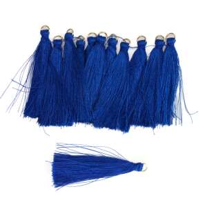 12 darabos királykék bojtok, 6cm hosszú, arany gyűrűvel - Függönyelkötő