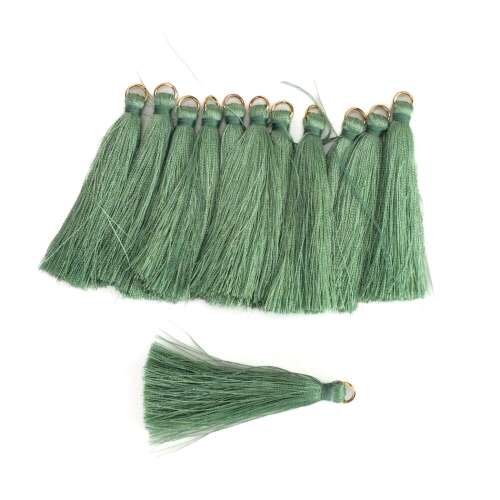 12er Pack grüner Quasten, 6 cm lang, mit goldenen Ringen