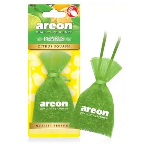 Areon Pearls Citrus Squash car air freshener, green mesh bag with beads, long lasting scent